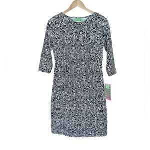 NWT Katherine Way Cowl Neck 3/4 Sleeve SPF Knee Length Swirl Dress Small